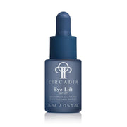 Witte tube met pompdispenser van Circadia Emergency Eye Lift 15 ml, met zilveren en blauwe accenten.