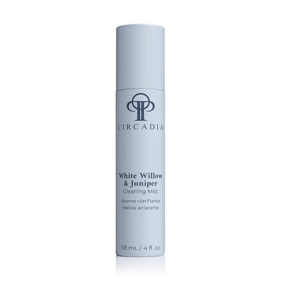 Circadia White Willow & Juniper Clearing Mist 118 ml in een witte fles met spraydop en blauwe accenten.